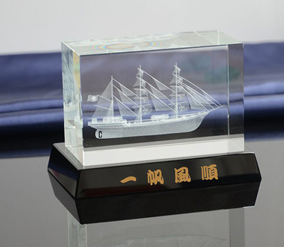 创意水晶3D内雕制作款式【一帆风顺帆船3D内雕摆件定制】