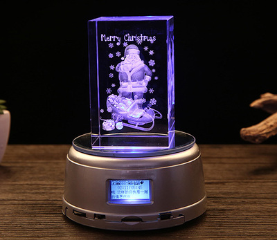 创意水晶3D内雕制作款式【圣诞老人水晶音乐盒3D内雕摆件定制】